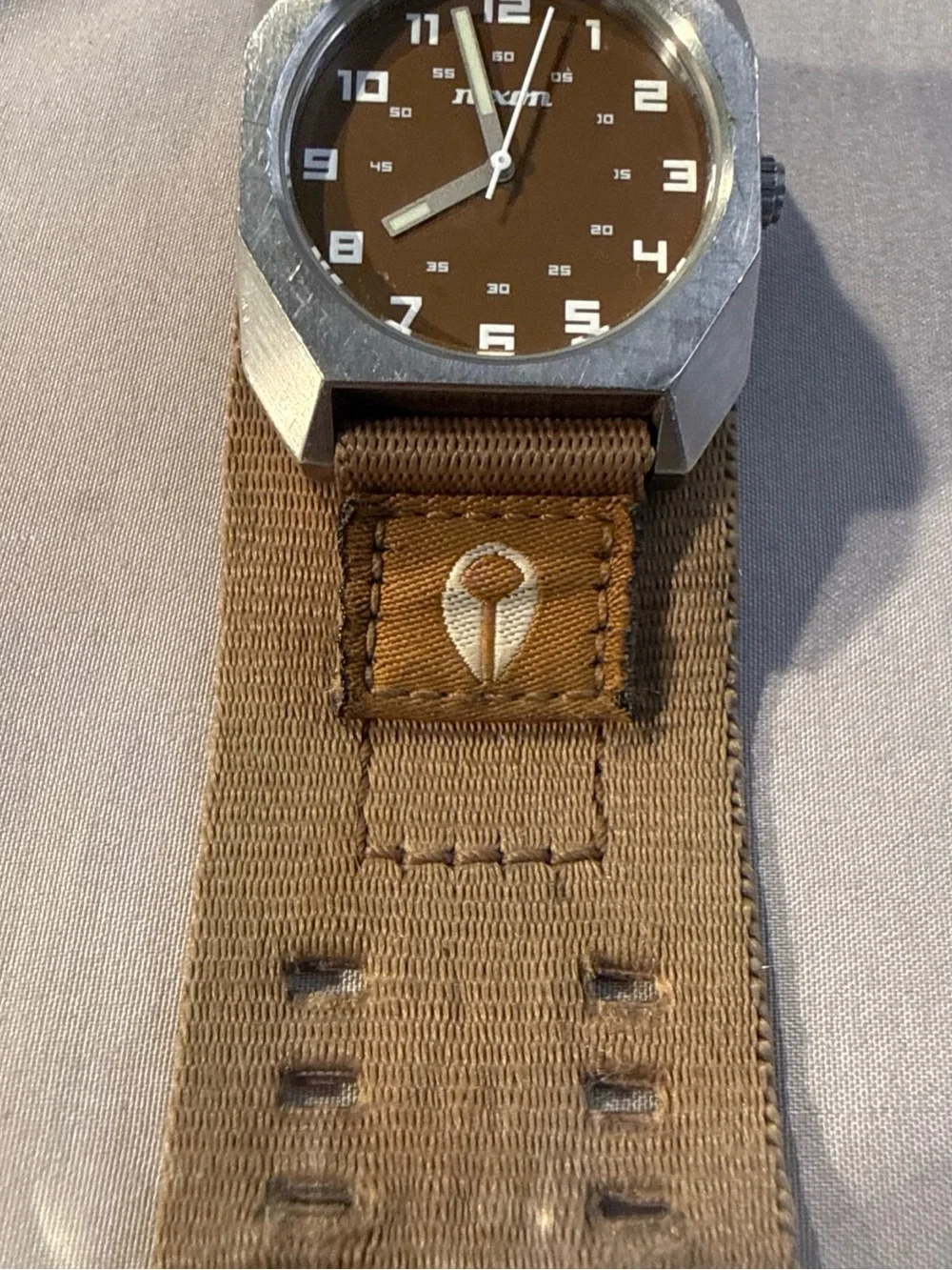 Nixon “The Scout” Military Style Brown Dial Canvas Strap Watch